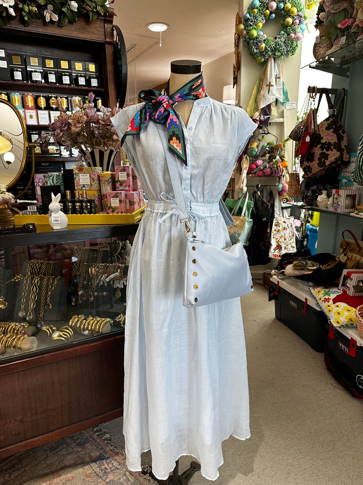 Elan Dress Midi Tie Waist Short Sleeve