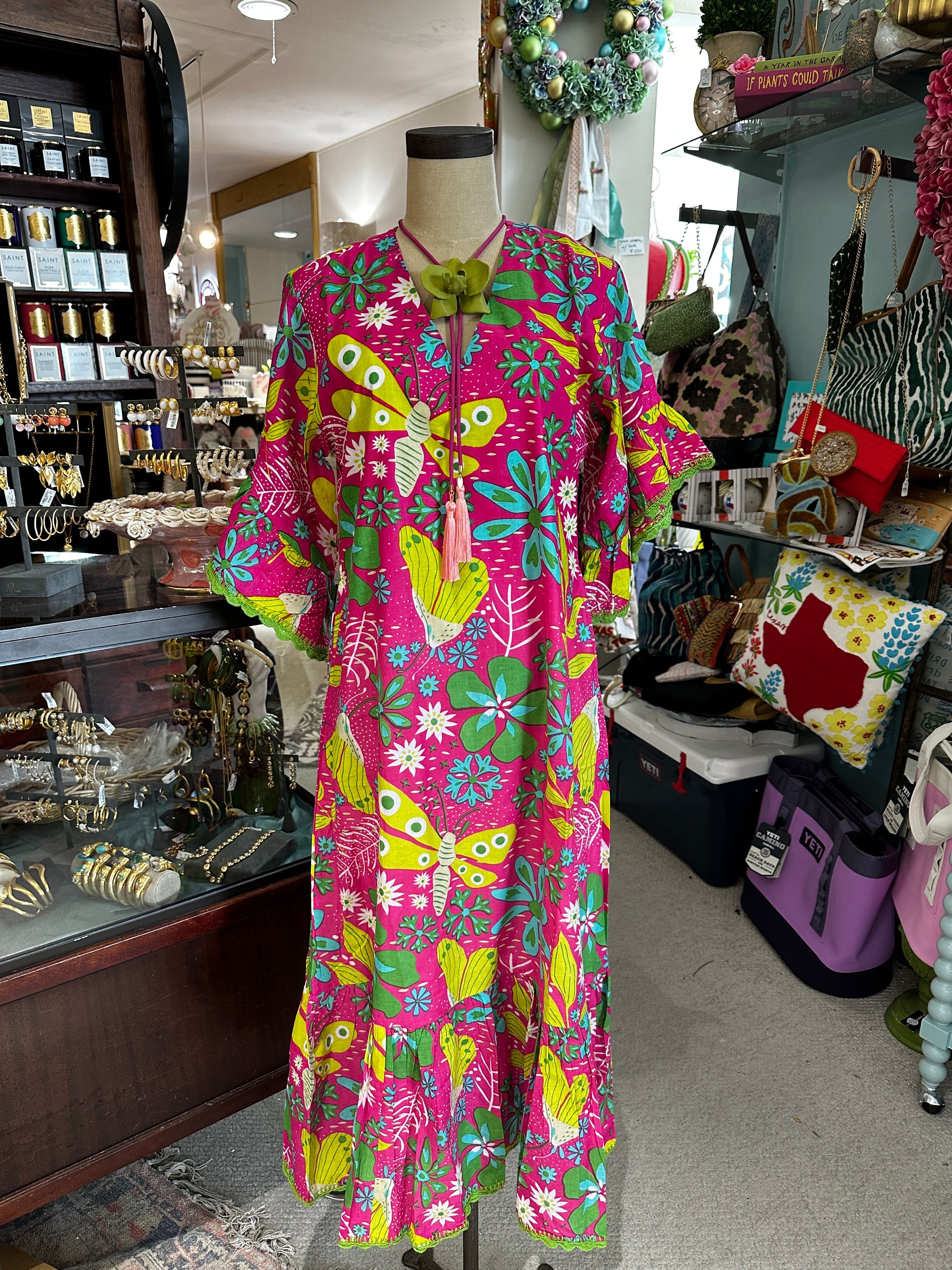 green and pink floral ivy Jane dress
