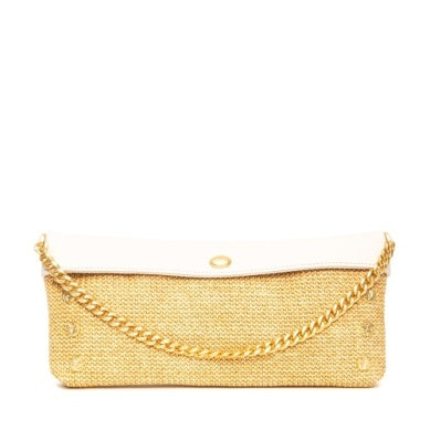 Hammitt INVITATION CLUTCH Calla Lily White Raffia / Brushed Gold Hammered