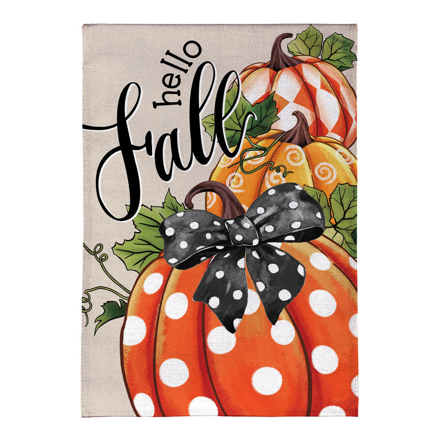 Evergreen Flag Patterned Pumpkins Burlap Hello Fall