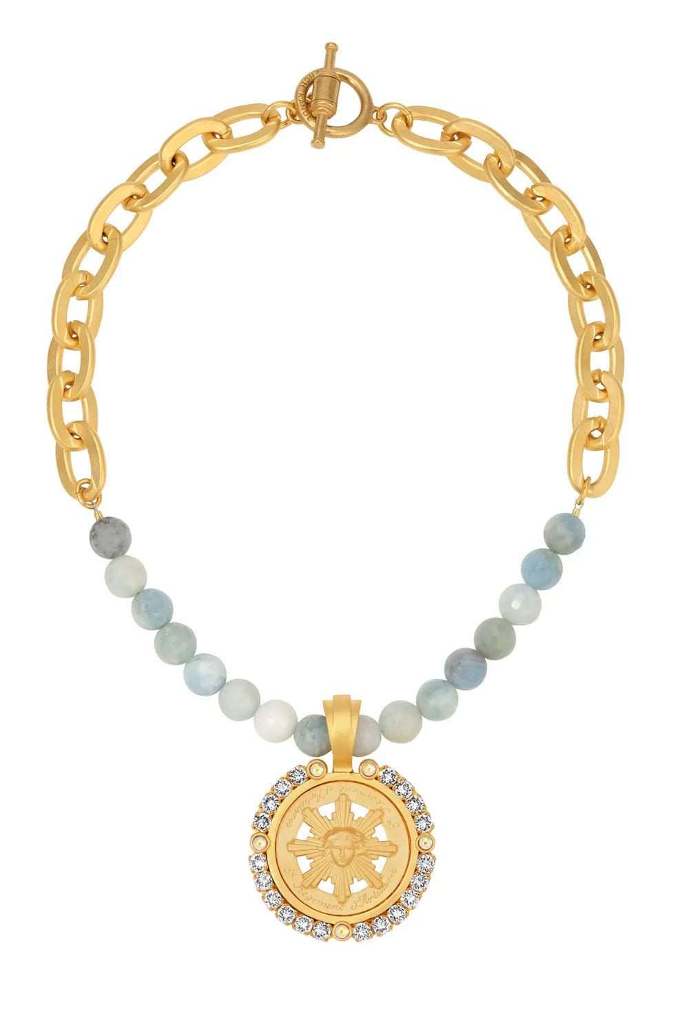 gold and blue necklace 