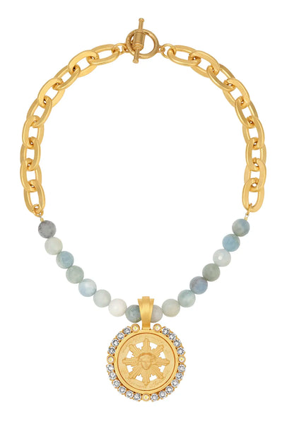 gold and blue necklace 