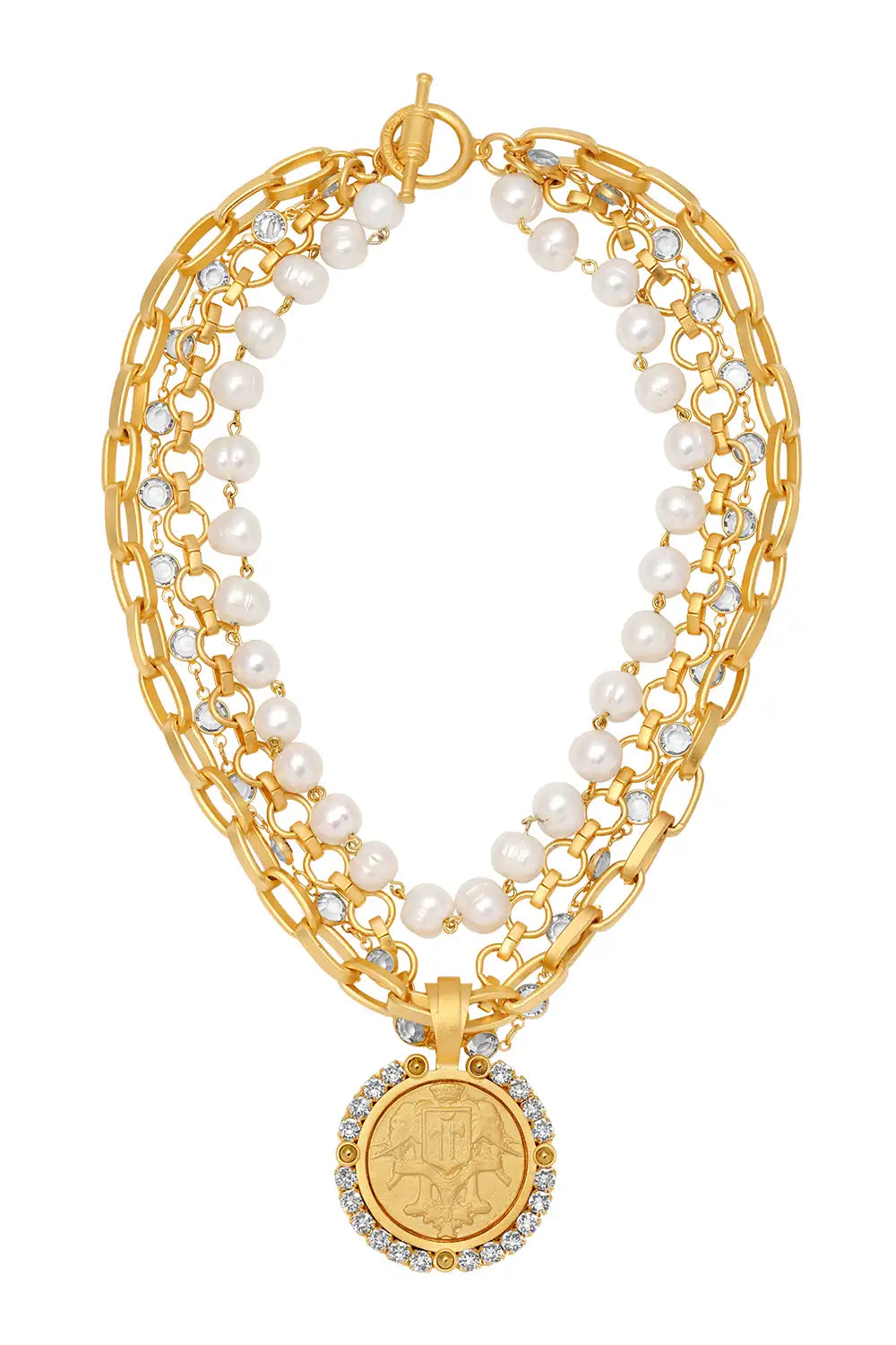 French Kande Sophie Necklace Gold Sun King Medallion