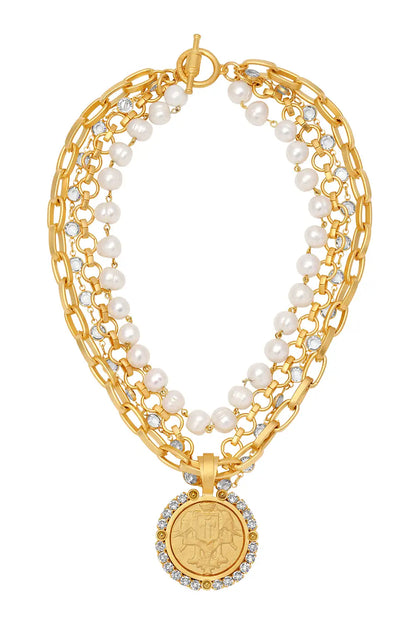 French Kande Sophie Necklace Gold Sun King Medallion