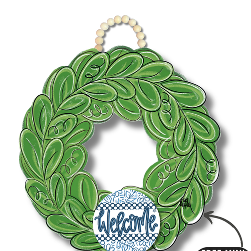 Door Hanger Wreath w/ Blue Welcome Mini