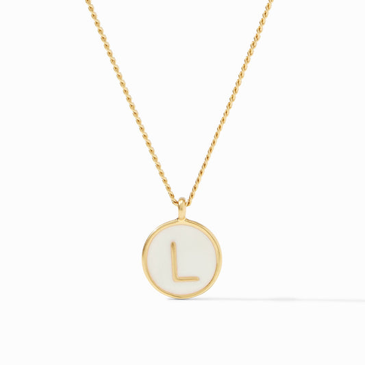 Monogram Solitaire Necklace Ivory Enamel Gold-OS