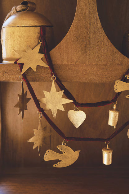 Garland Christmas Charms & Maroon Velvet Ribbon