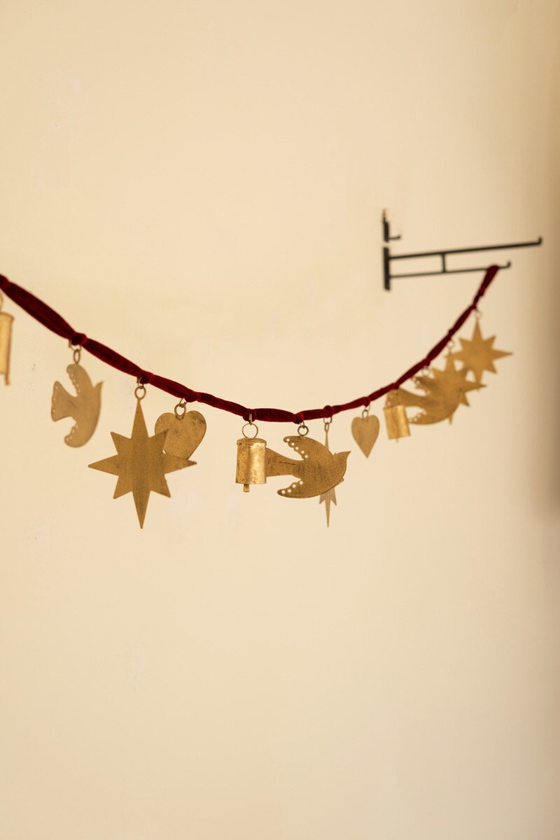 Garland Christmas Charms & Maroon Velvet Ribbon