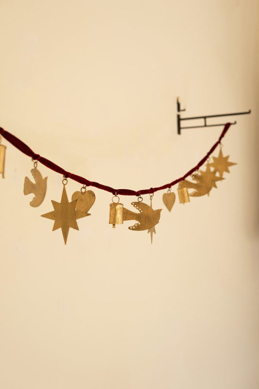 Garland Christmas Charms & Maroon Velvet Ribbon