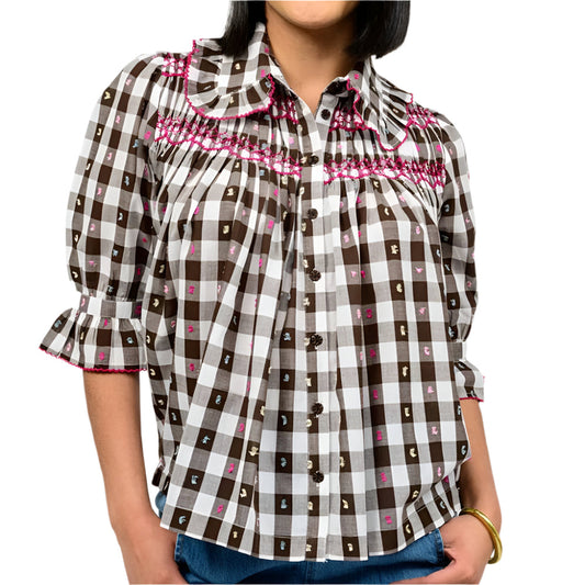 IJ BLOUSE SMOCKED CHECKED