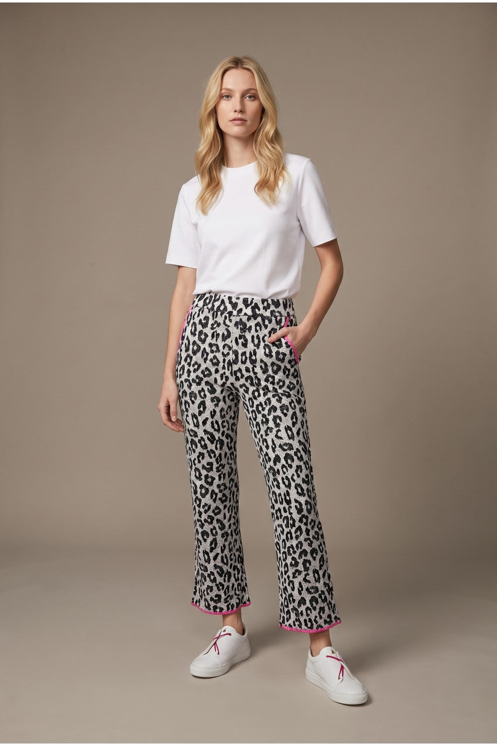 Pants Leopard Knit Contrast Trim TAUPE
