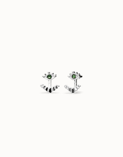 silver eye earring with green stone 