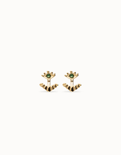 gold eye earring with green stone 
