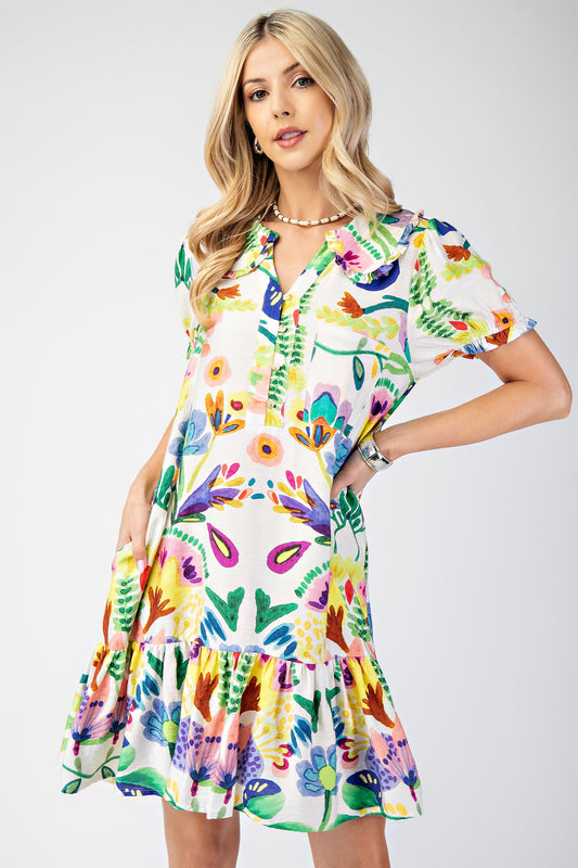 green floral dress with Peter Pan collar 