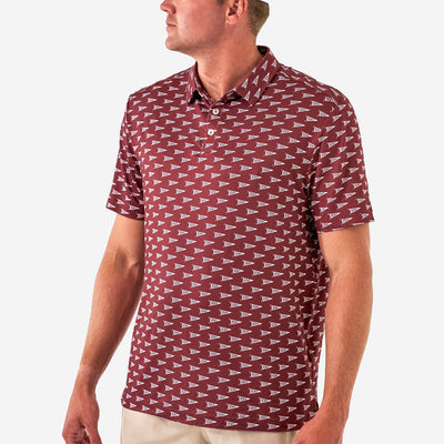 BURLEBO Polo - Howdy Pennants - Maroon Performance Mens Shirt