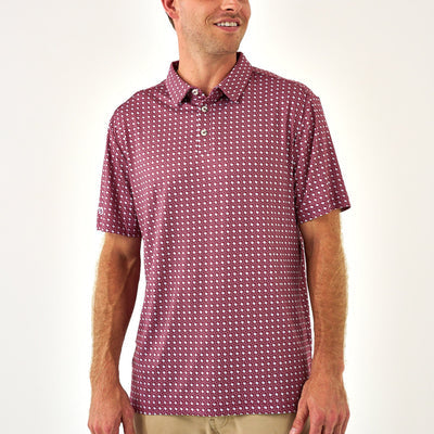 BURLEBO Polo - Texas - Maroon & Grey Performance Mens Shirt