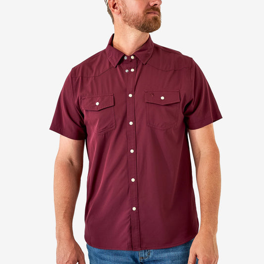 maroon button down short sleeve top 