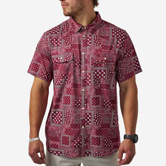 patchwork maroon button down burlebo top 