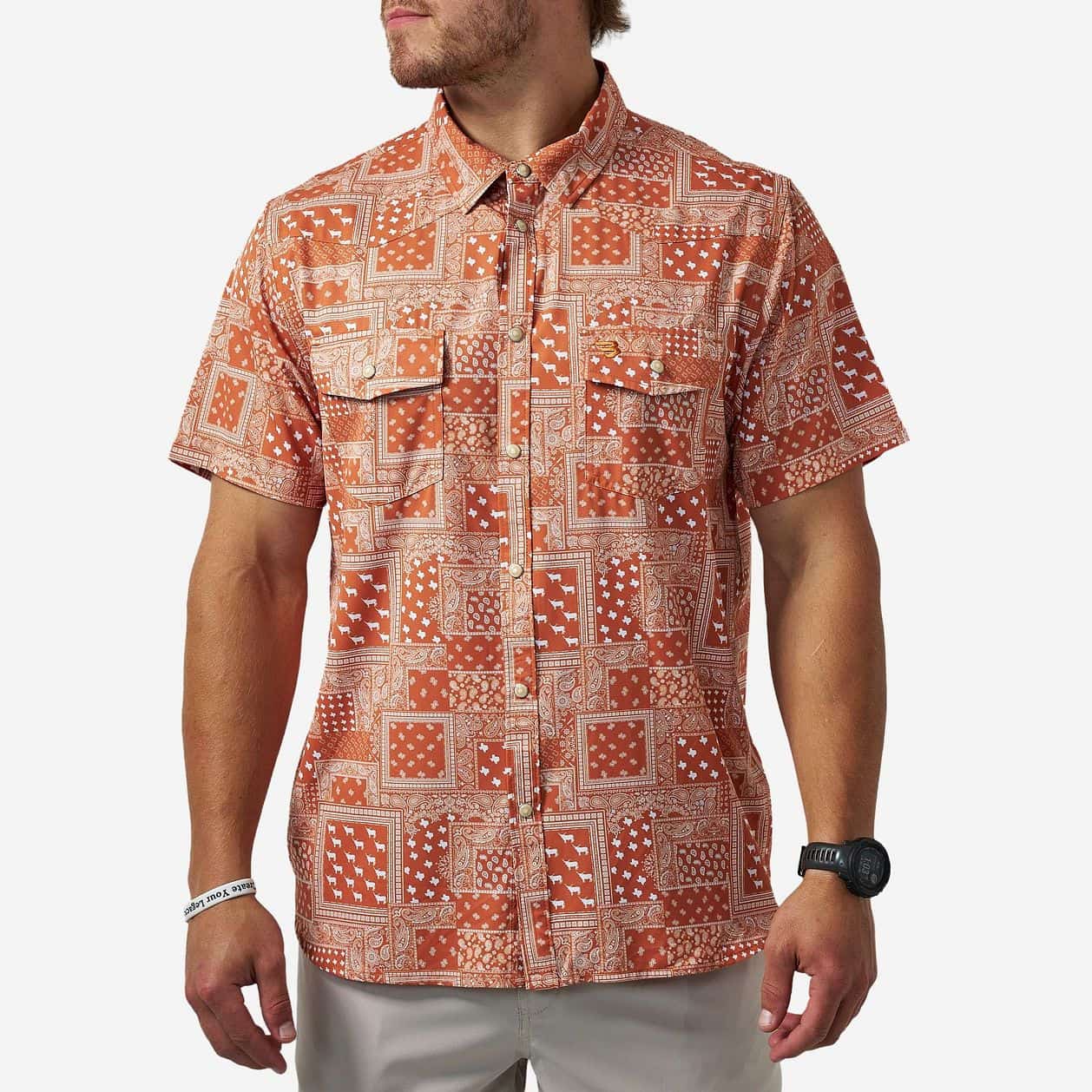 BURLEBO Shirt Western SS TEXAS PAISLEY - ORANGE Performanc