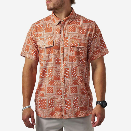 orange paisley button down 