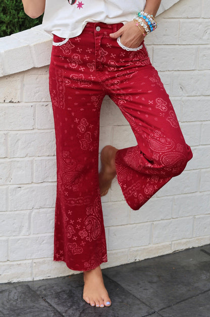 Pants Red Bandana Frey Hem Denim
