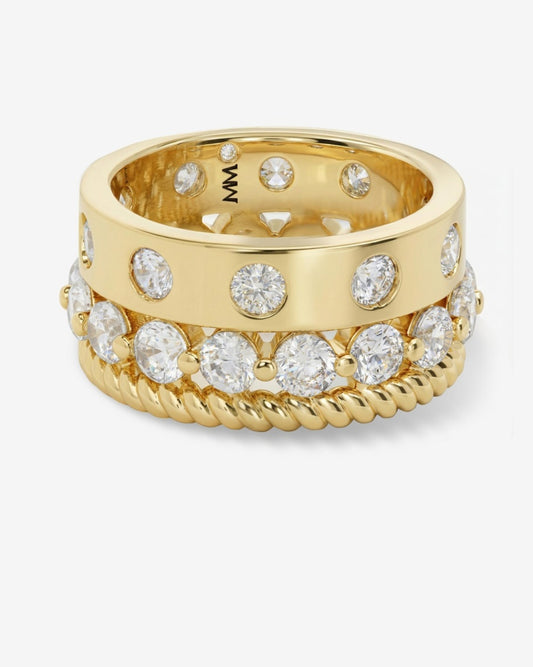 gold pave diamond ring stack 