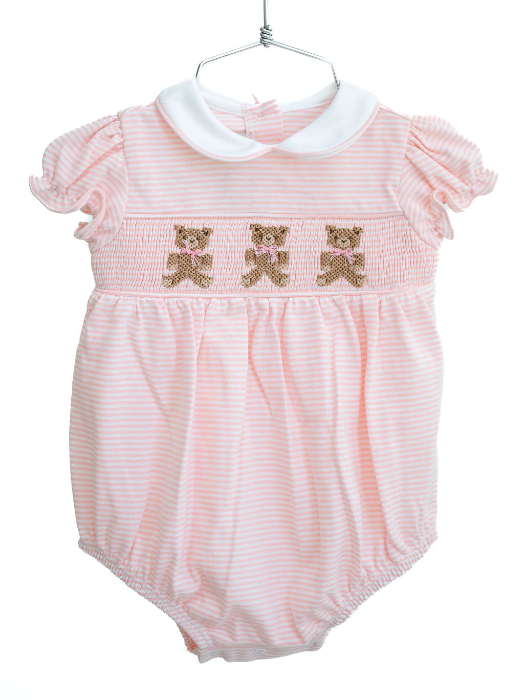 pink smocked gingham bear outfit for baby girl 