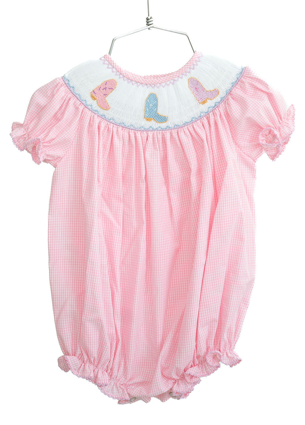 pink gingham smocked bloomer set 