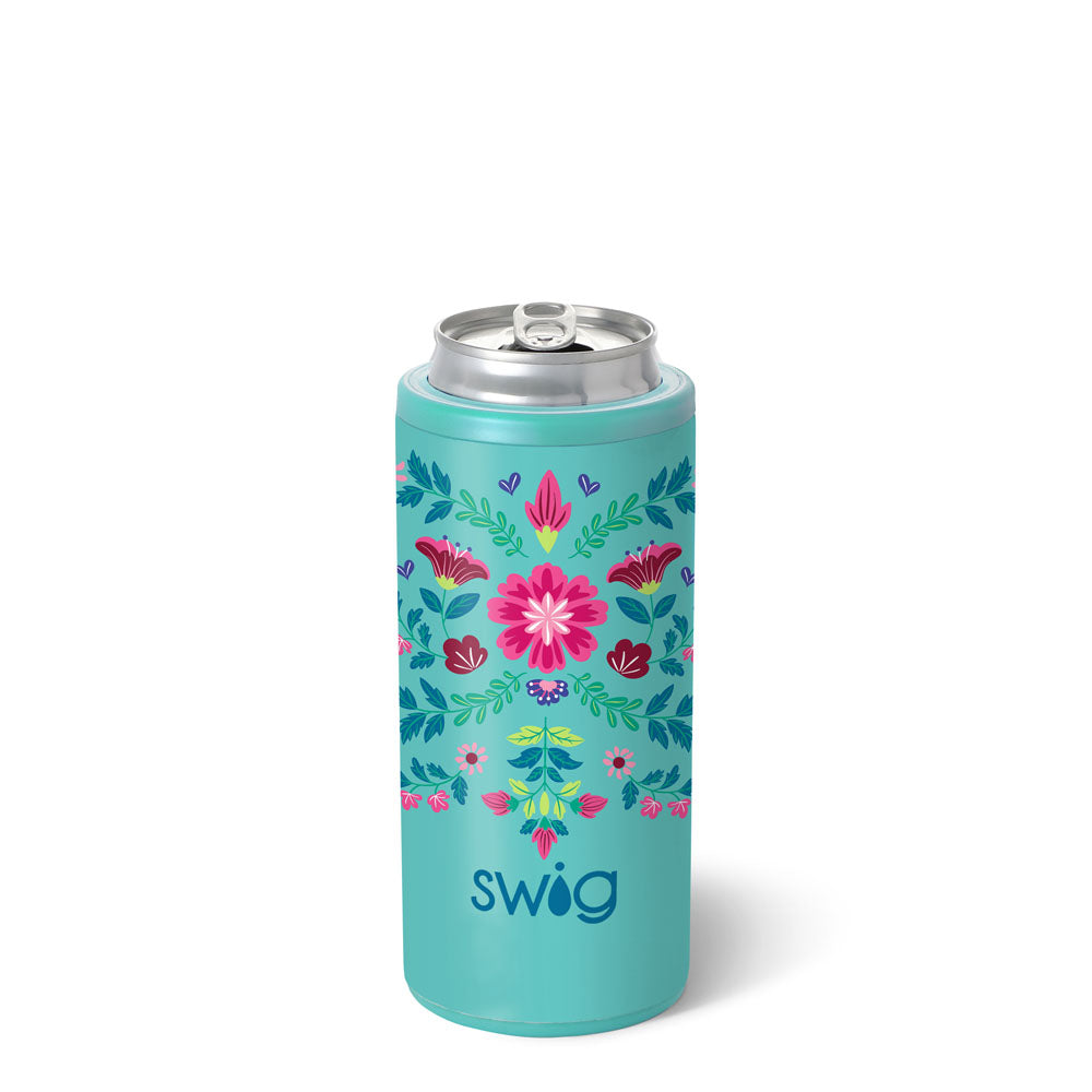 Swig Skinny Can Cooler Flora Azul 12oz