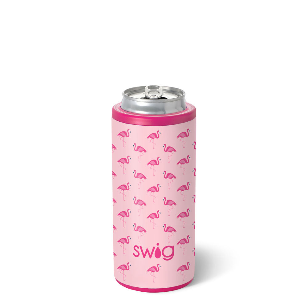 Swig Skinny Can Cooler Flamingos 12oz
