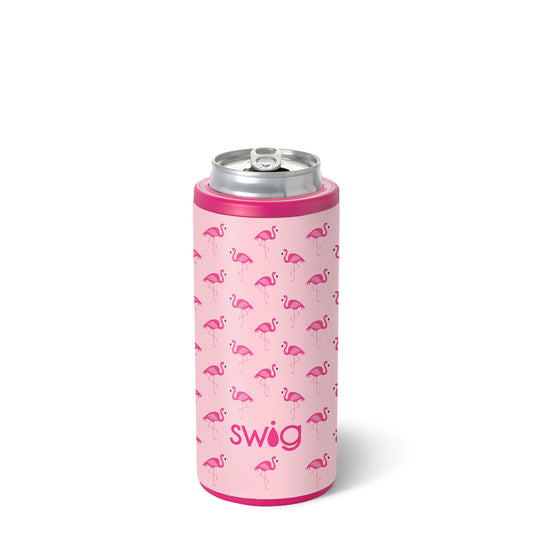 Swig Skinny Can Cooler Flamingos 12oz