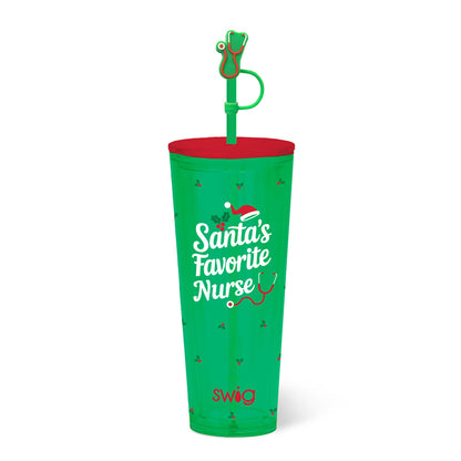 Tumbler Holiday 24OZ Plastic w/ Straw