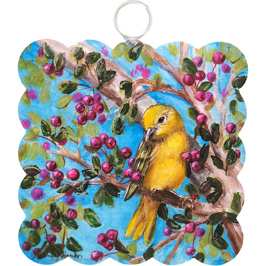 Round Top Print Mini Yellow Bird Scallop