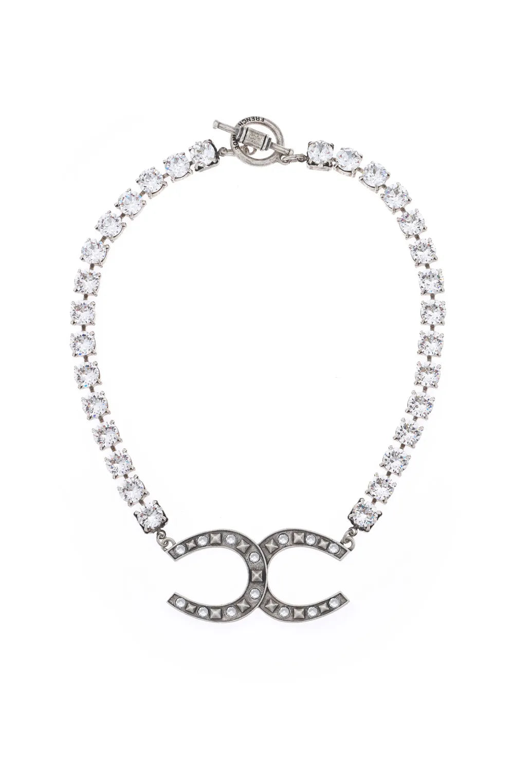 French Kande Privee Necklace Silver Crystal Cheval Pendant