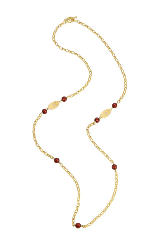French Kande Marlis Necklace Gold Ruby Crystal Pearl