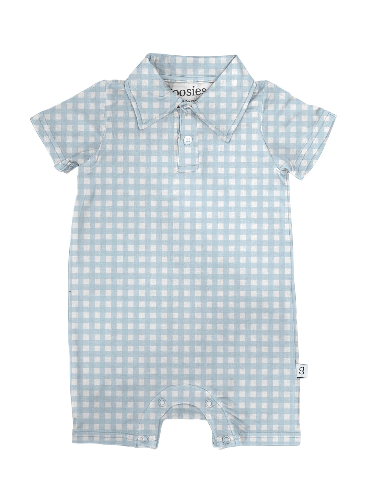 Baby Romper Polo SS Gingham in Cottage Blue