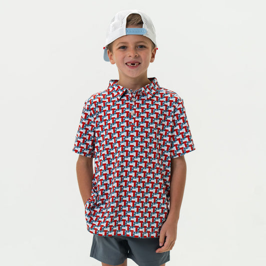 BURLEBO YOUTH POLO TEXAS FLAG PERFORMANCE SHIRT