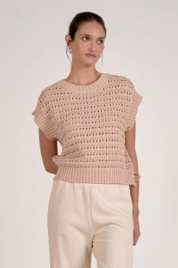 taupe short sleeve sweater top 