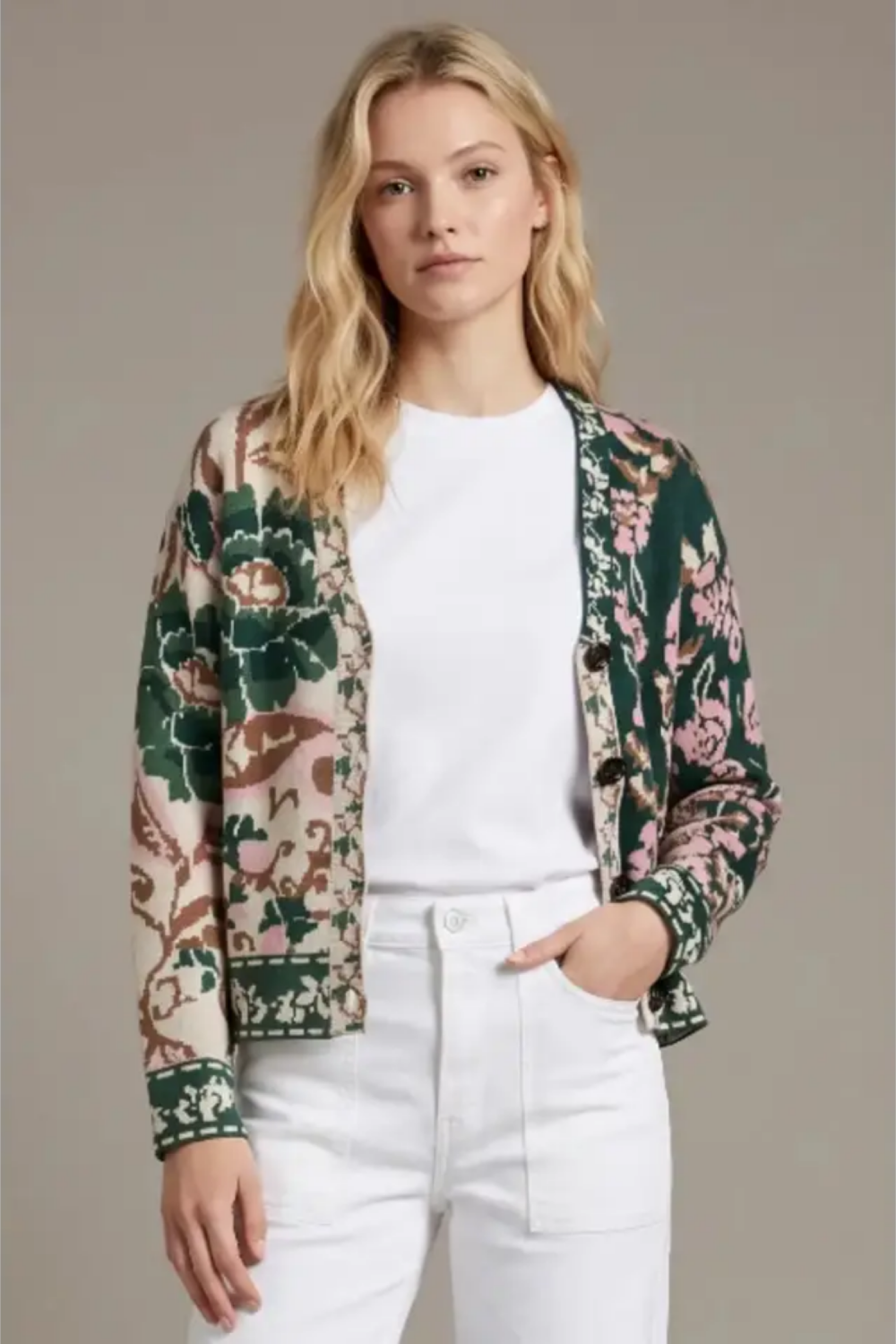 Cardigan Floral Jacquard Mixed  FOREST