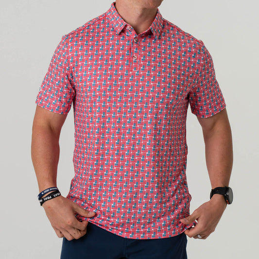 BURLEBO Polo AMERICAN FLAG PRINT Performance Outdoor Shirt