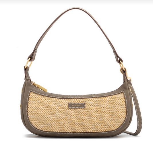 pewter raffia gold small shoulder bag 