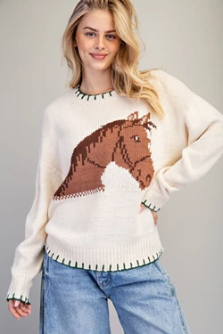 SWEATER WITH HORSE ROUND NECK LONG SLEEVE