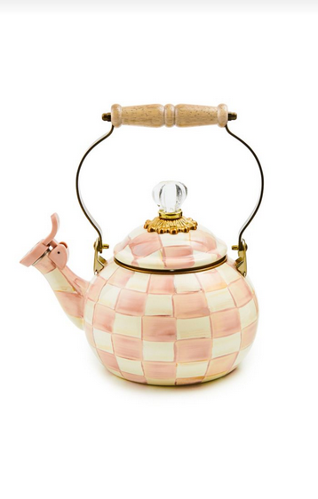 Mackenzie Childs Rosy Check Whistling Tea Kettle 