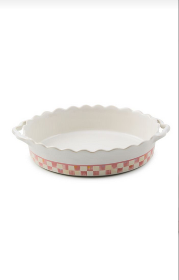 pink check oval stoneware baker