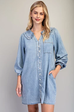 light wash button down denim dress