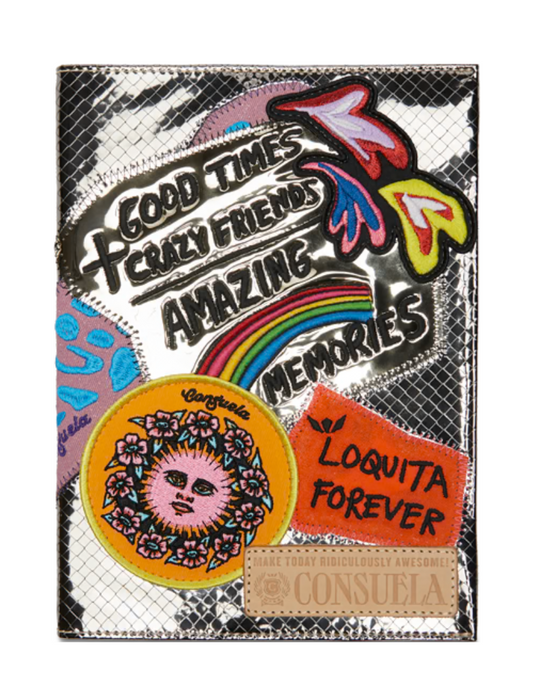 Kyle consuela notebook, silver notebook with embroidery