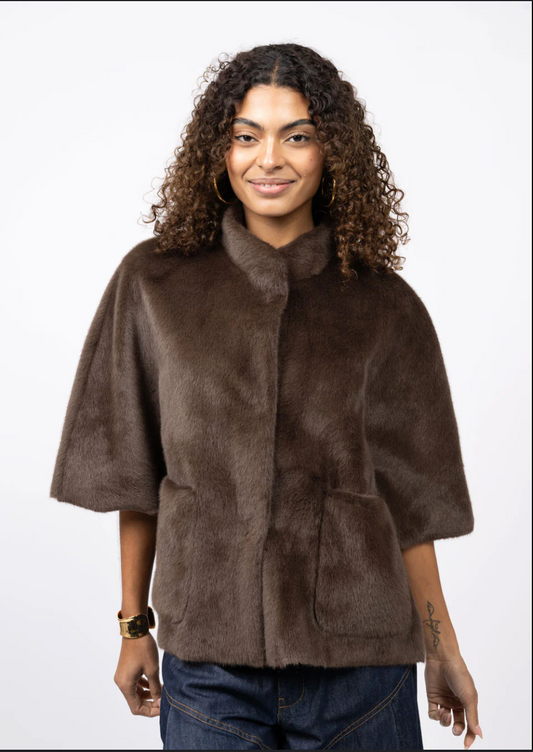 Ivy Jane Jacket Faux Capelet Chocolate, faux fur jacket