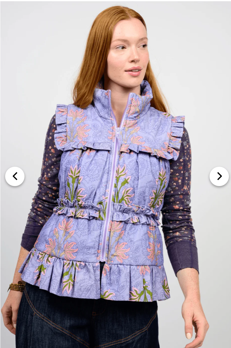 purple Ivy Jane VEST CORDUROY BLOCK PRINT