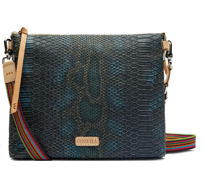 blue snakeskin crossbody bag