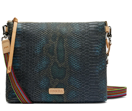 blue snakeskin crossbody bag